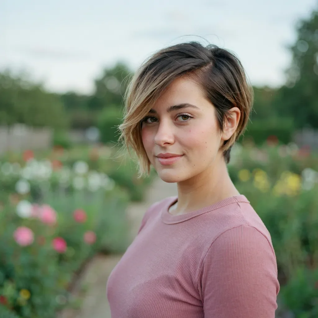 Asymmetrical pixie cut with long sweeping bangs hairstyle