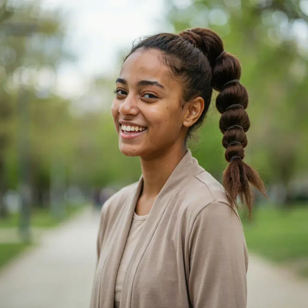 Banded natural ponytail with puff hairstyle