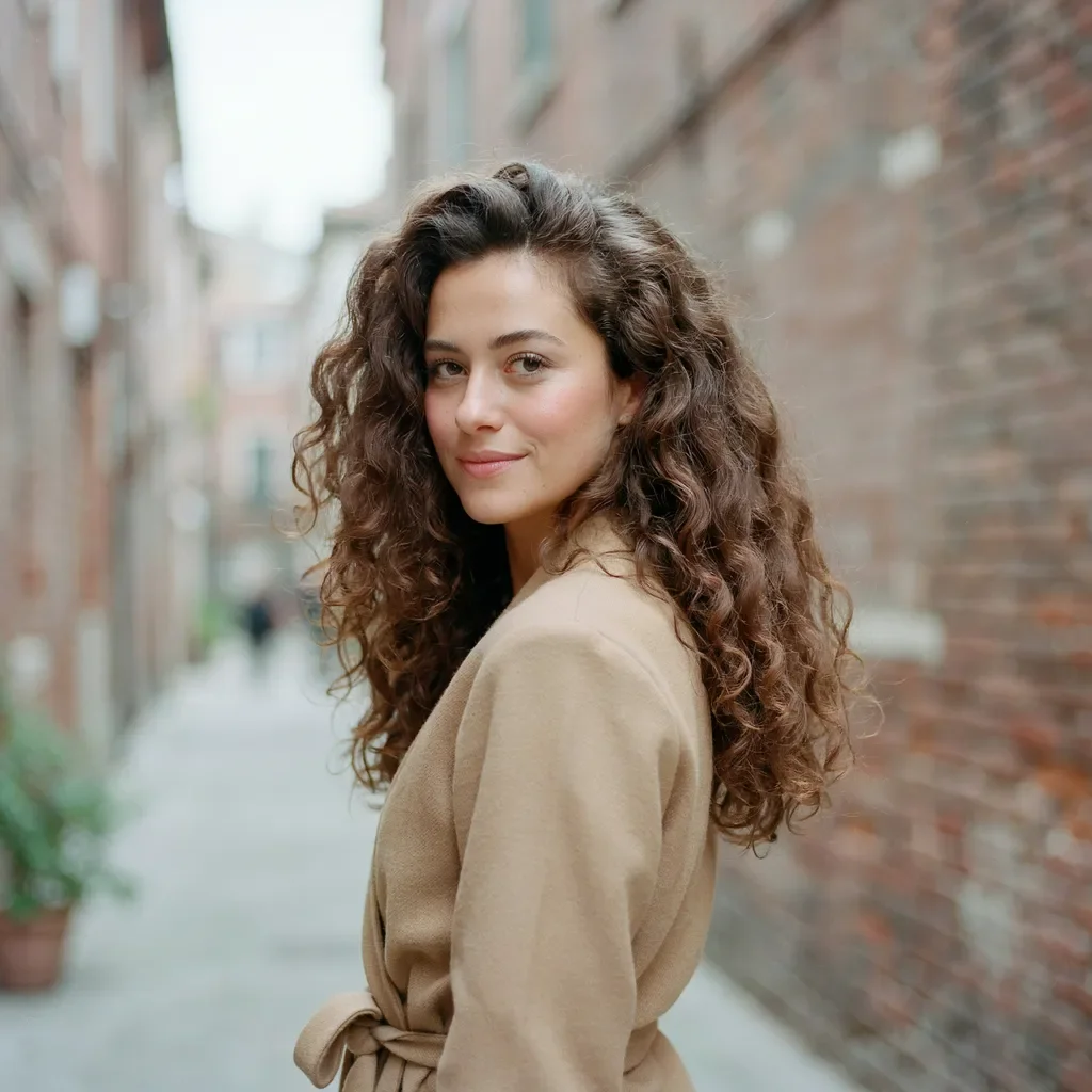 Big voluminous curls with deep side part hairstyle