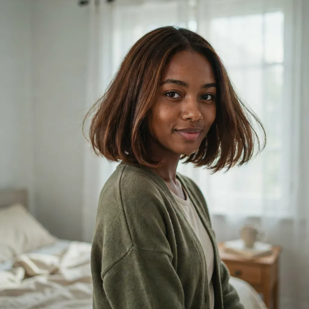 Blunt lob with subtle waves hairstyle