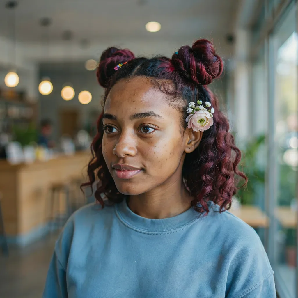 Boho side braid with flowers for medium length hair