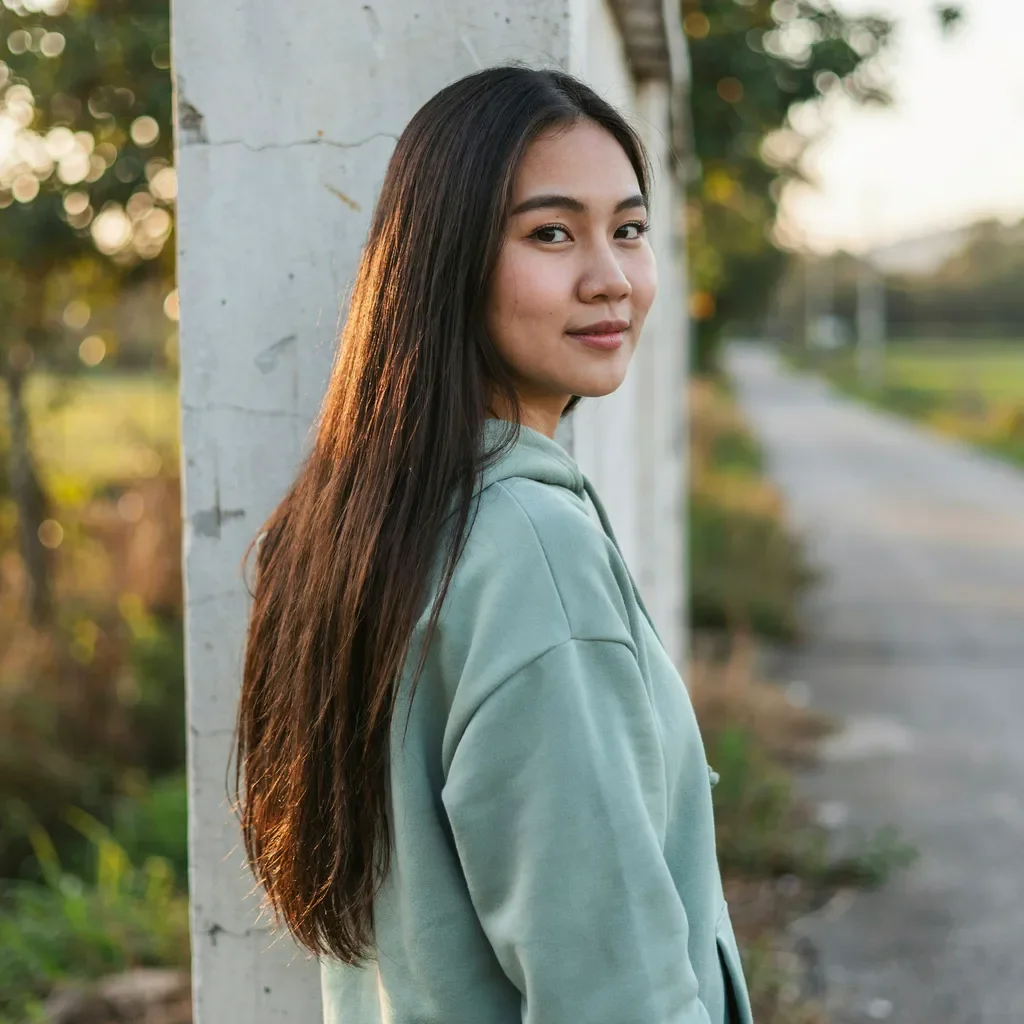 Bone-straight long hair look