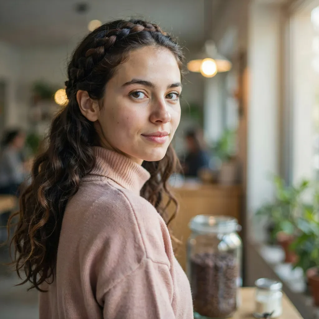 Braided headband with loose curls hairstyle