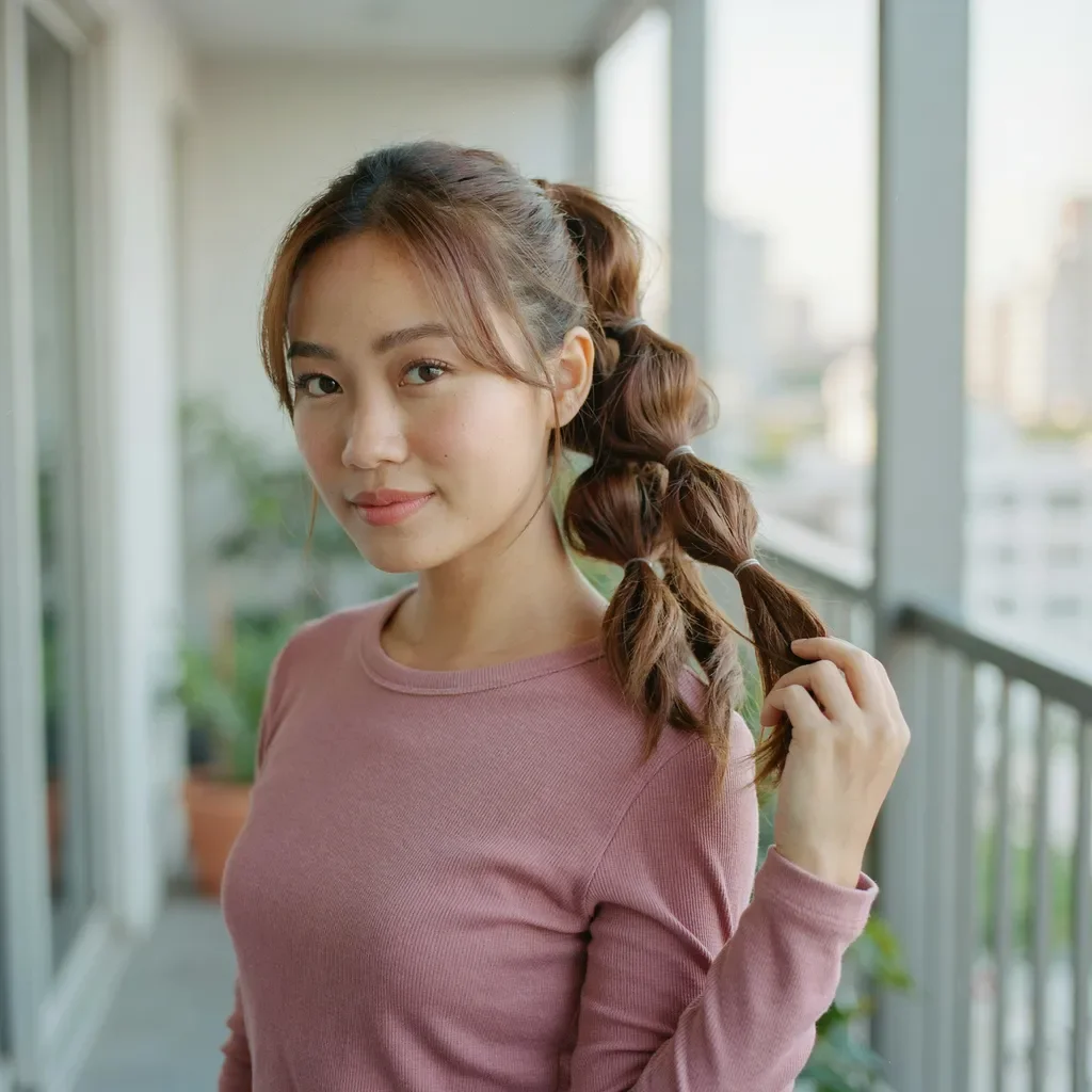 Bubble ponytail with clear elastics hairstyle