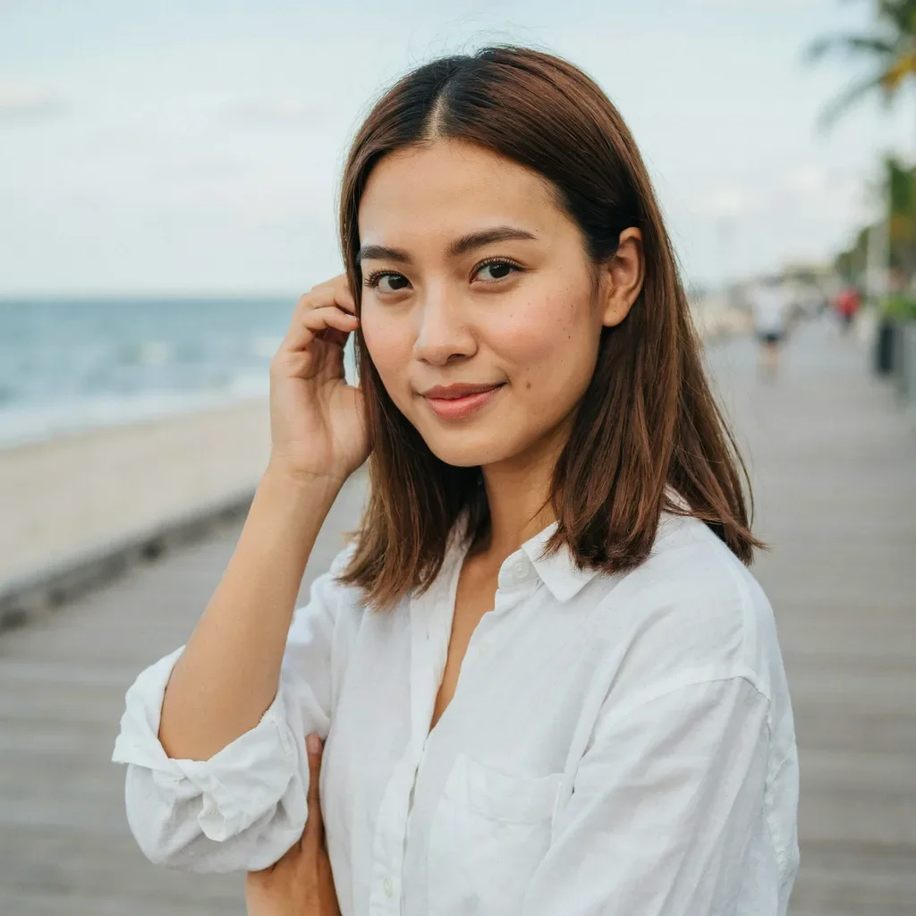 Straight lob with center part hairstyle