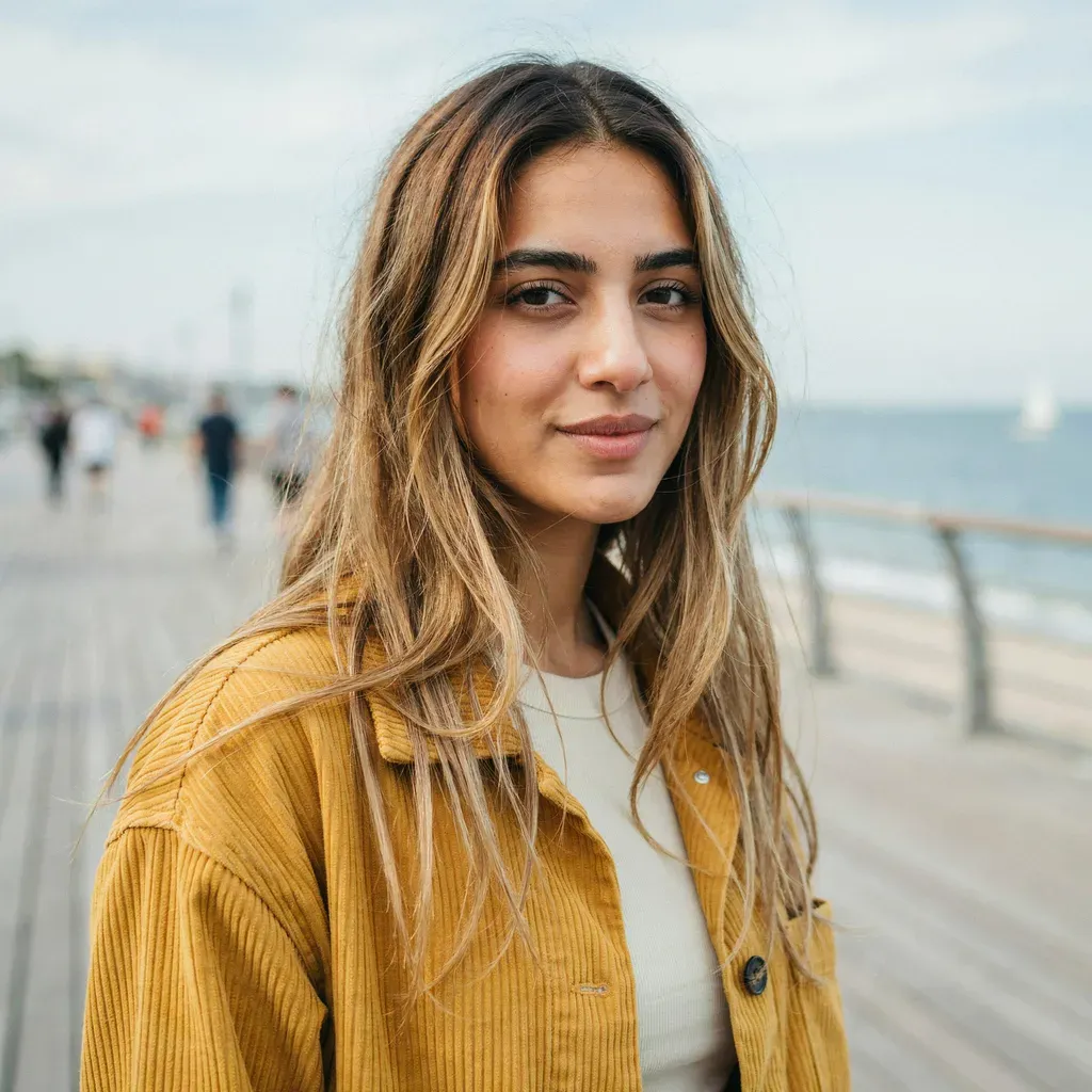 Cool beige babylights on fine brown hair