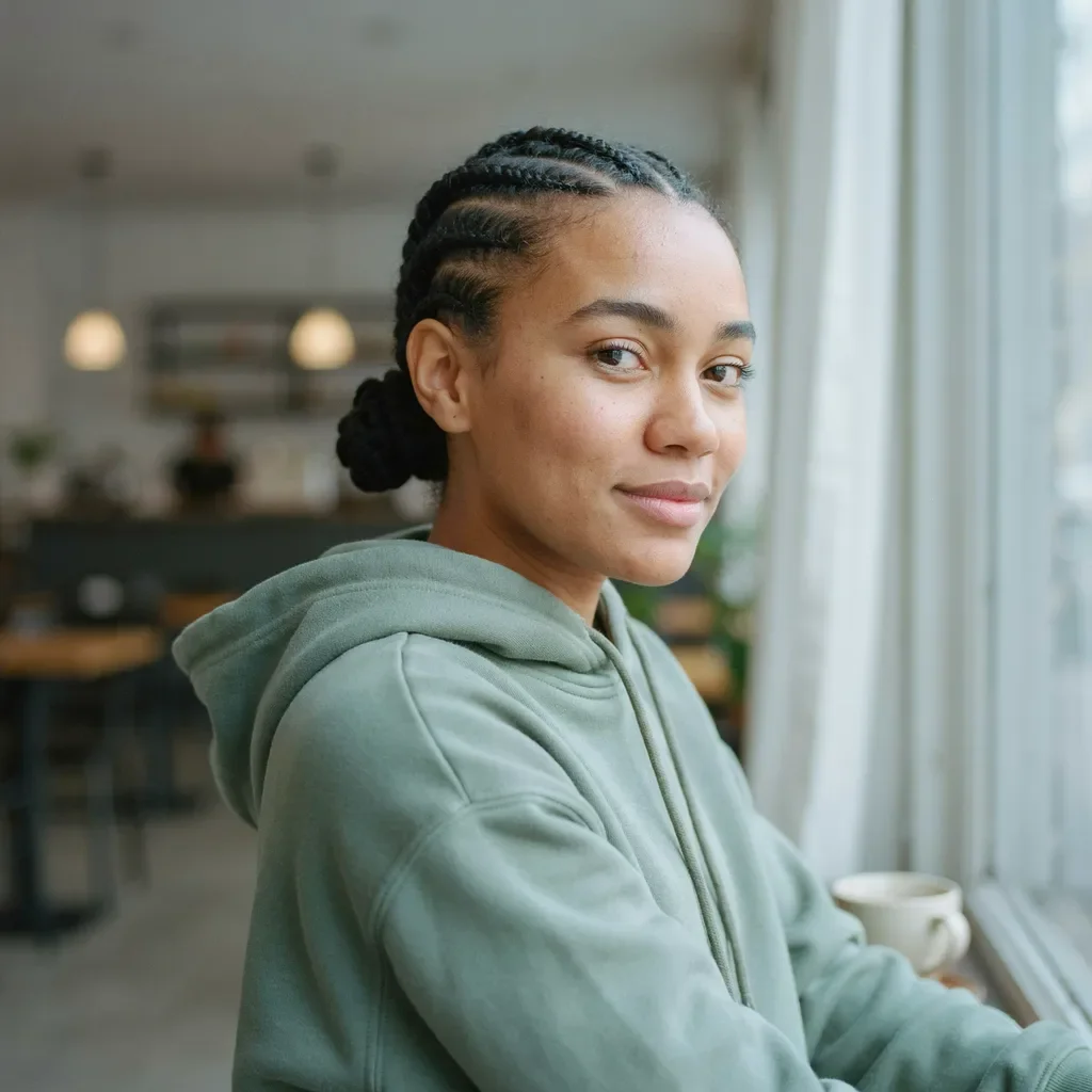 Cornrows into two low buns hairstyle