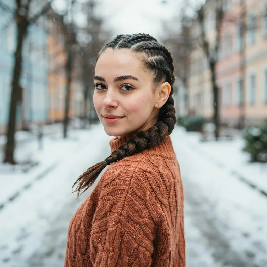 Cornrows with side braid into ponytail hairstyle