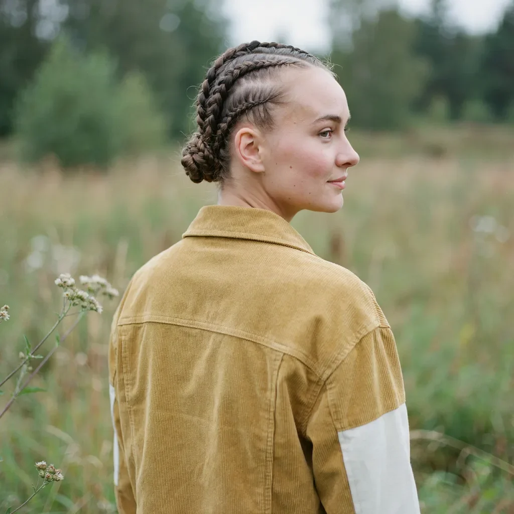 Cornrows with twisted top knot hairstyle