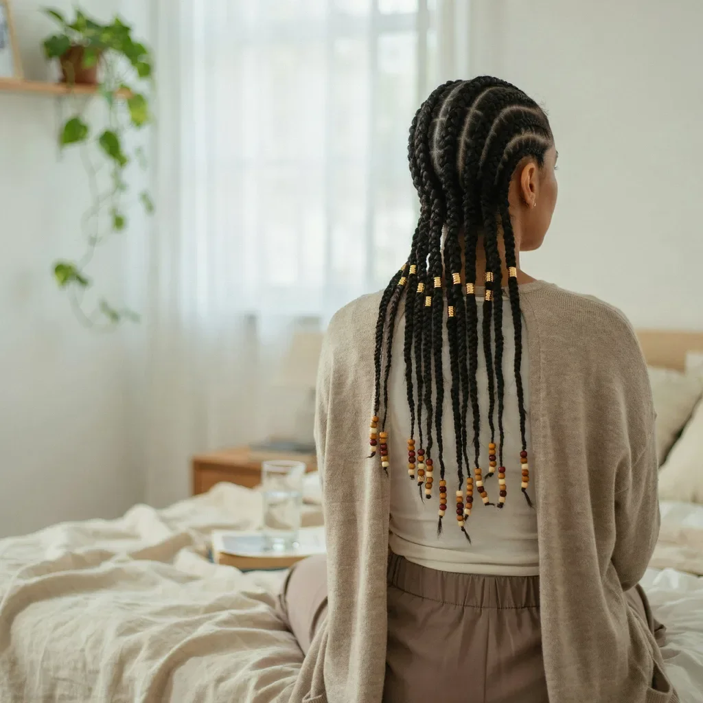 Cornrows with beads and gold cuffs hairstyle