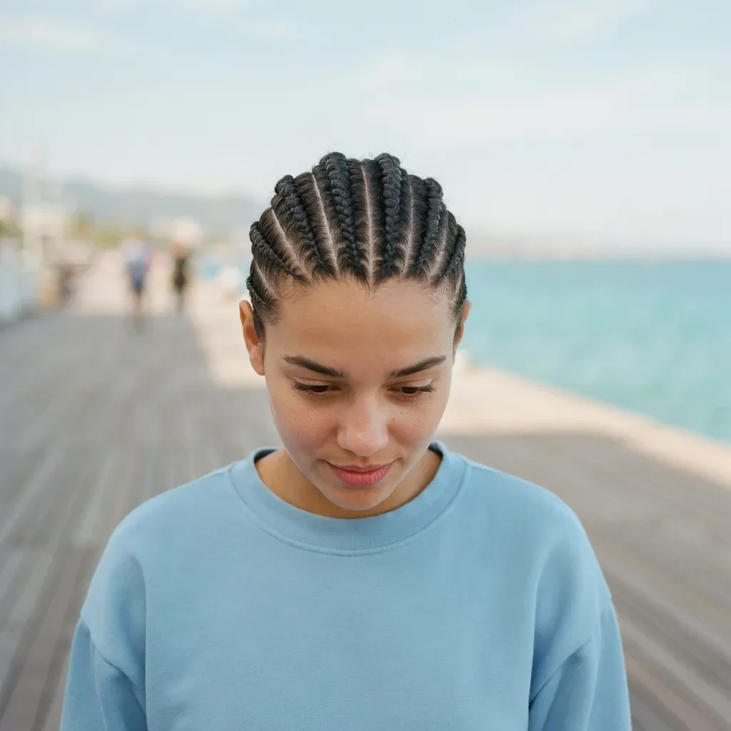 Cornrows with a braided crown hairstyle