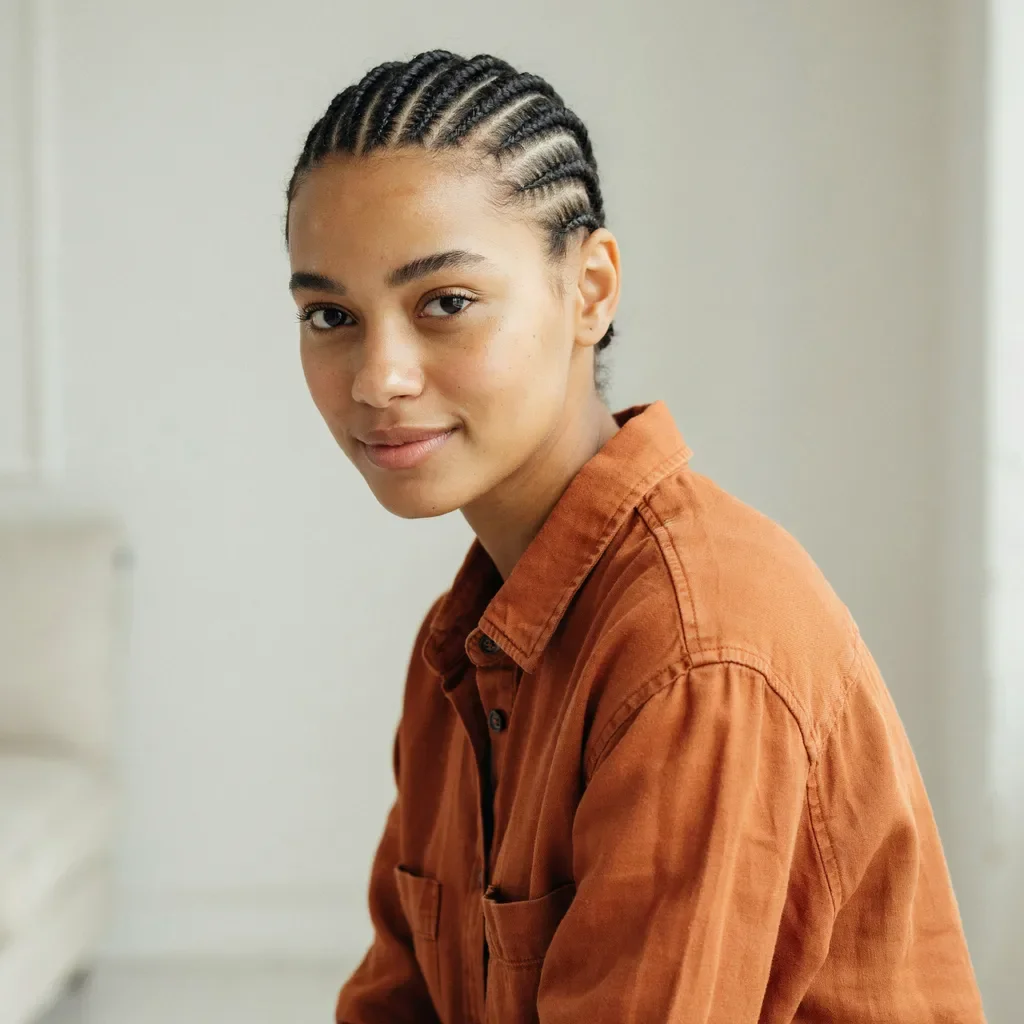 Cornrows with zigzag horizontal parts hairstyle