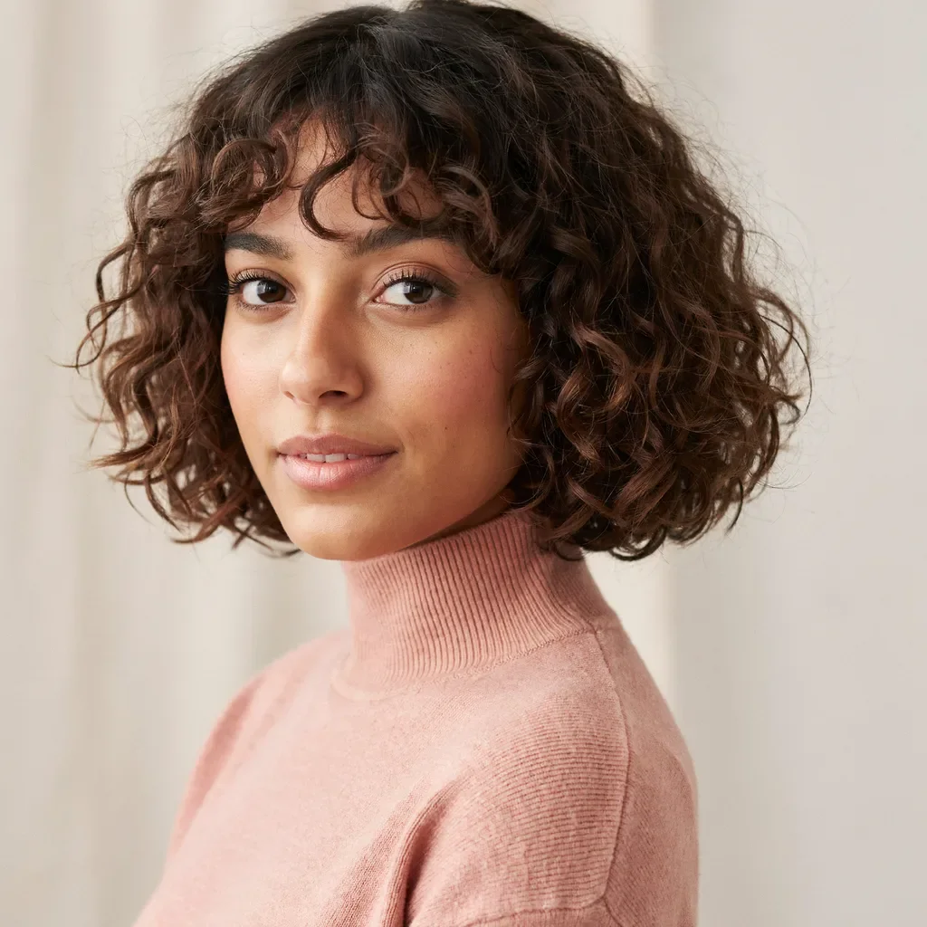 Curly bob with bangs hairstyle