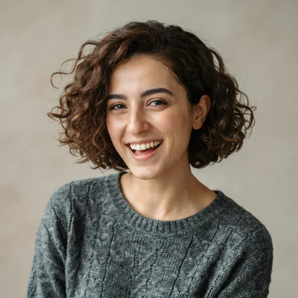 Curly bob with deep side part hairstyle