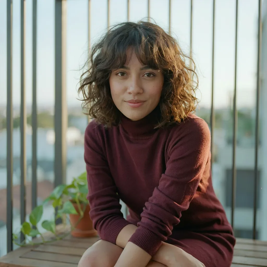 Curly shag with curtain bangs hairstyle