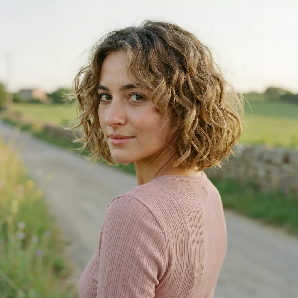 Defined wash-and-go bob curly hairstyle