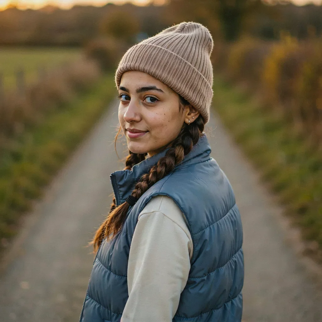 Double Dutch braids tucked into a beanie
