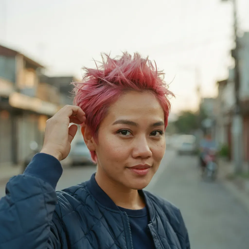 Dusty lavender pink waves hairstyle