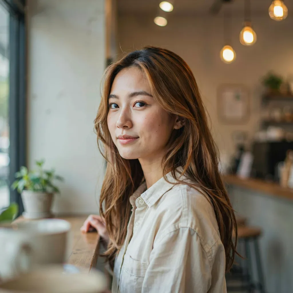 Golden brown ribbon highlights on brown hair