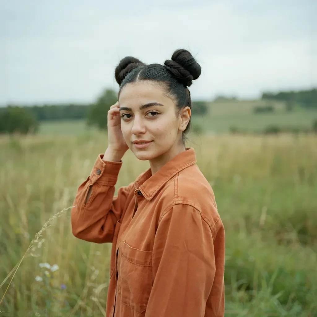 Half-up space buns for fun on medium length hair