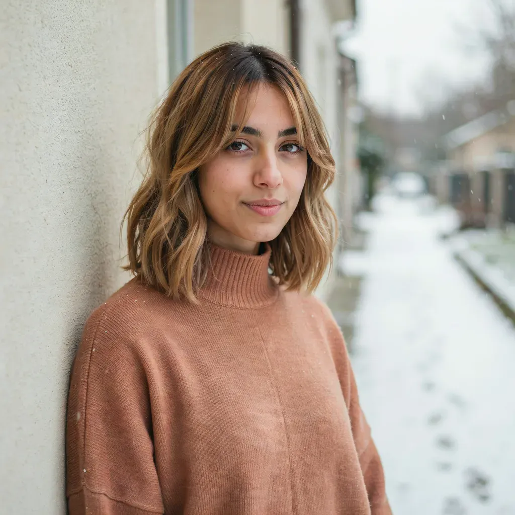 Honey blonde bob with curtain bangs hairstyle
