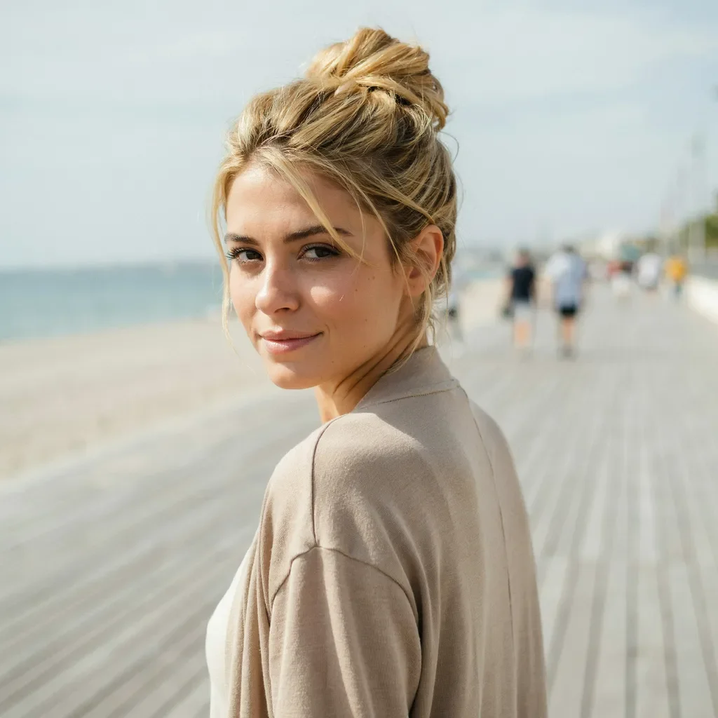 Honey blonde French twist updo hairstyle