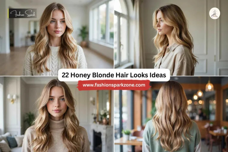 Warm honey blonde waves falling through long layered hair with golden highlights and soft face framing pieces