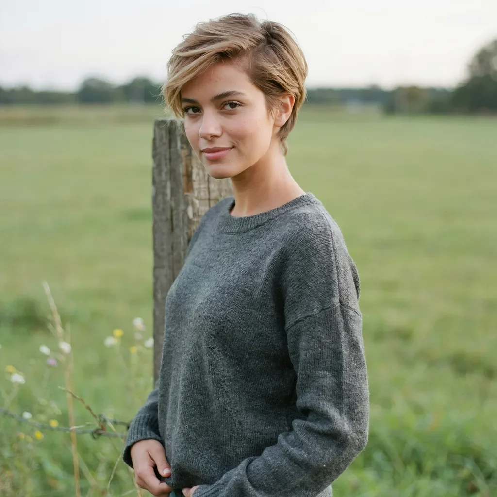 Honey blonde pixie with textured top hairstyle