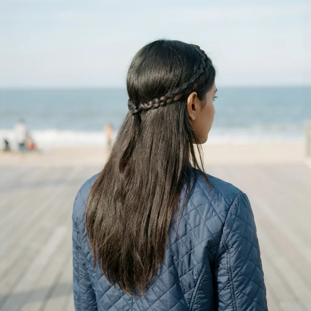 Lace braid headband styled over a glossy blowout