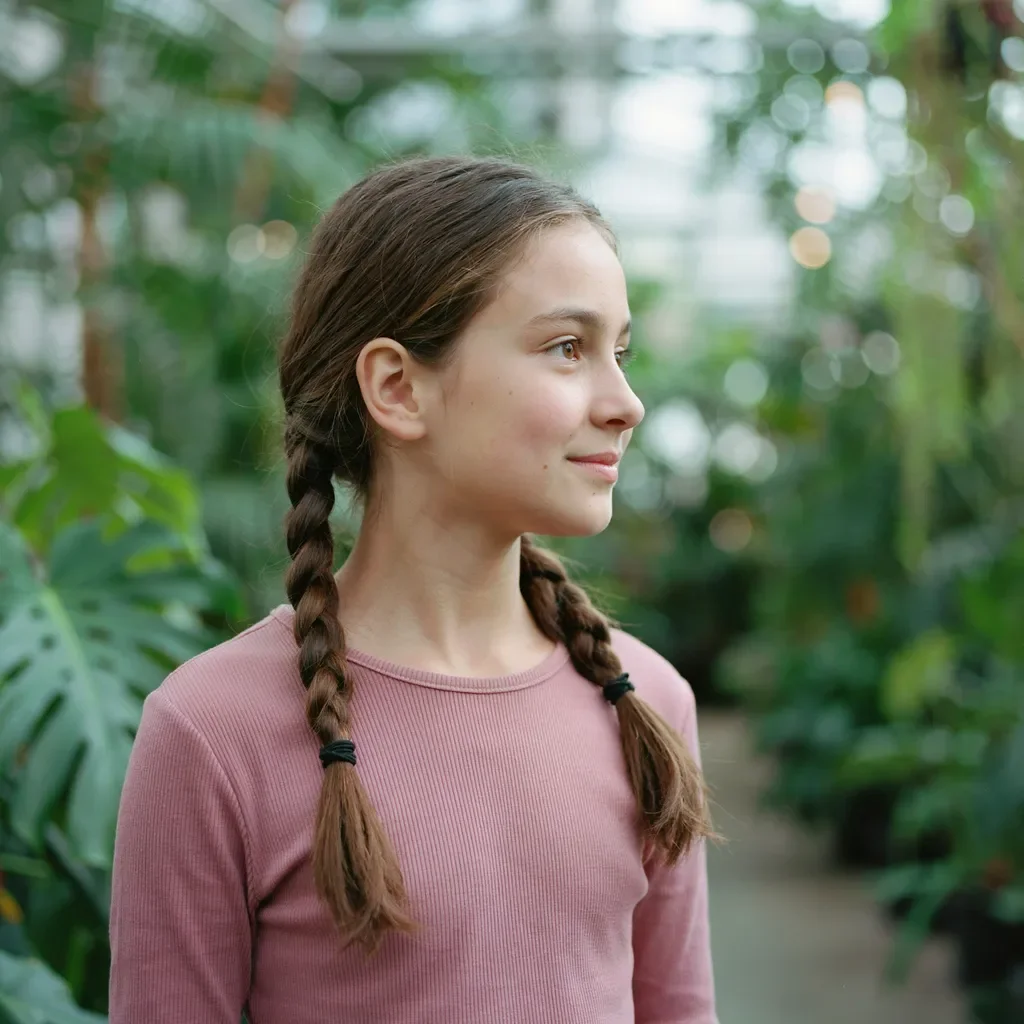 Low braided pigtails school hairstyle