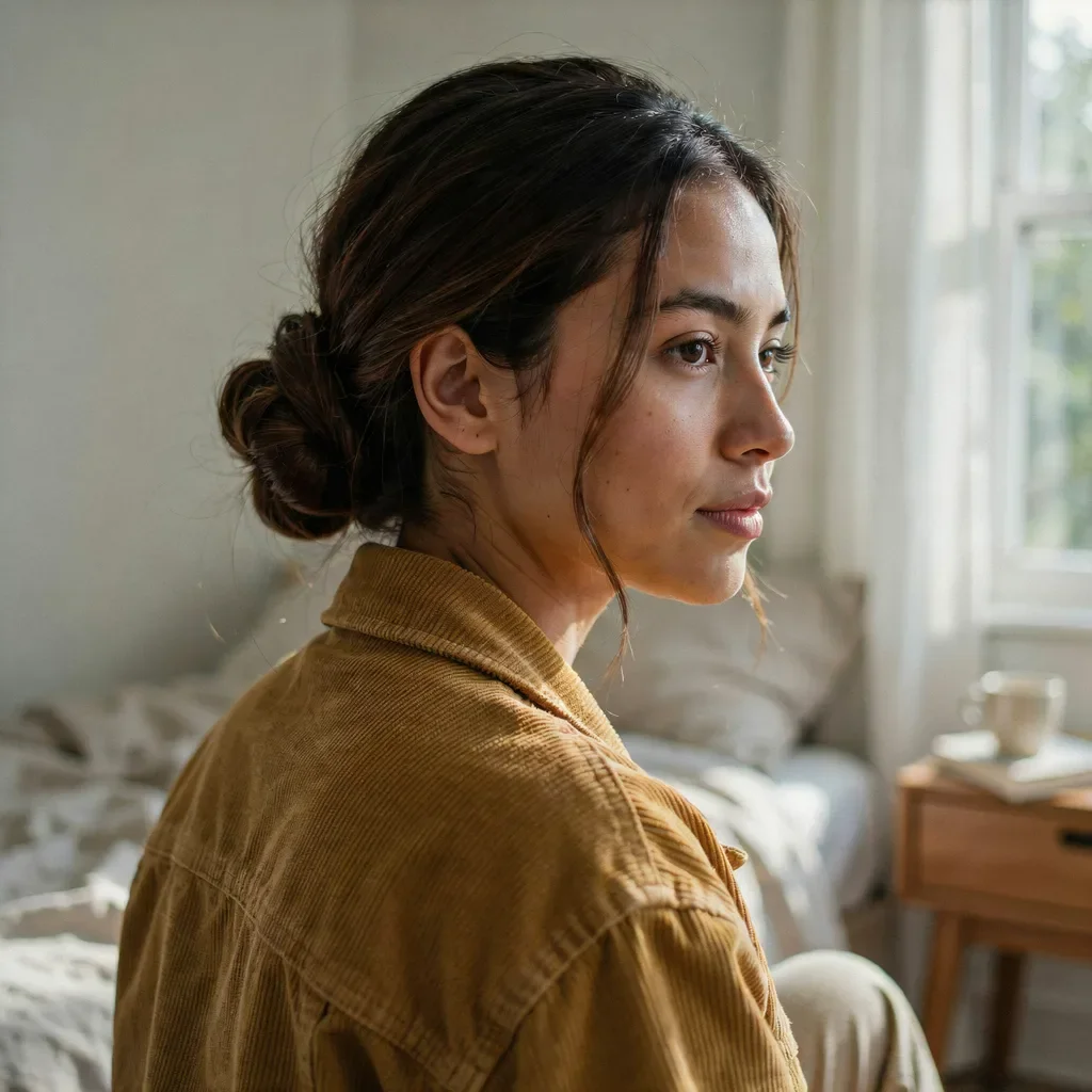 Low twisted chignon with side part hairstyle