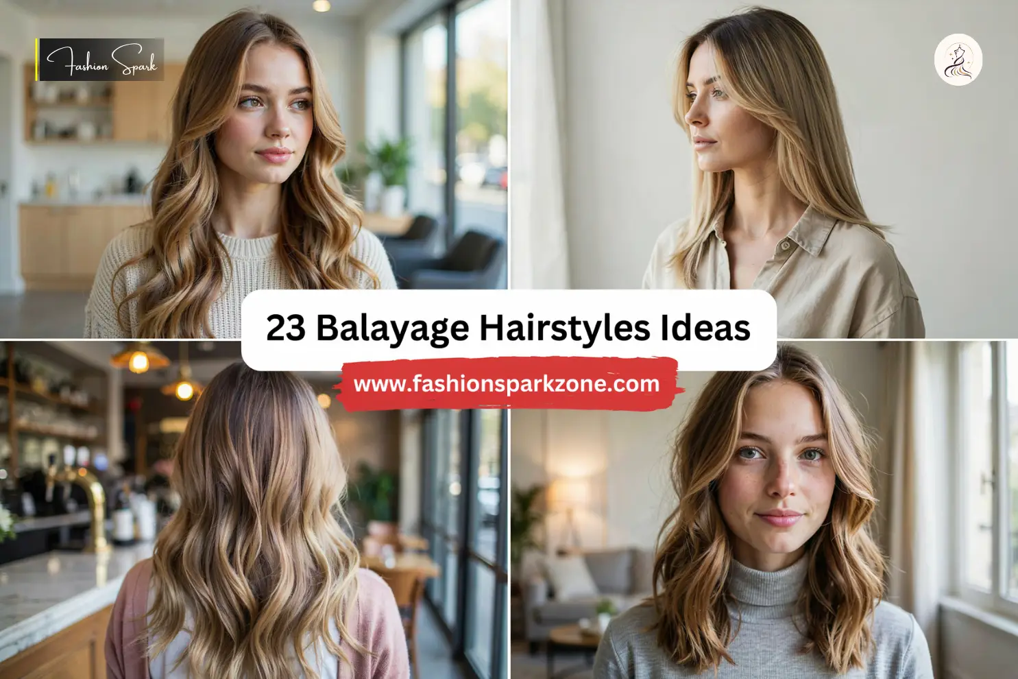 Hand painted balayage hairstyles with soft ribbons melting into natural brunette and blonde bases.