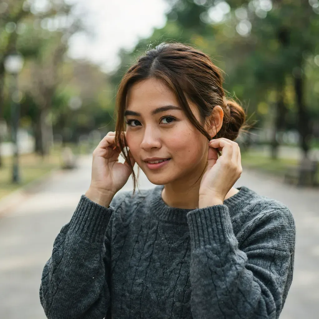 Messy low bun with face-framing pieces hairstyle