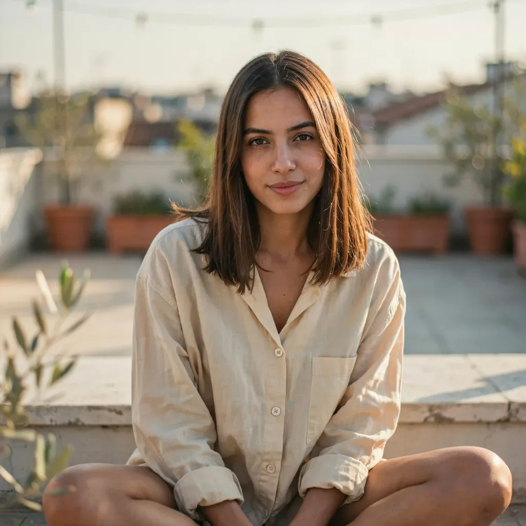 Middle part straight lob hairstyle