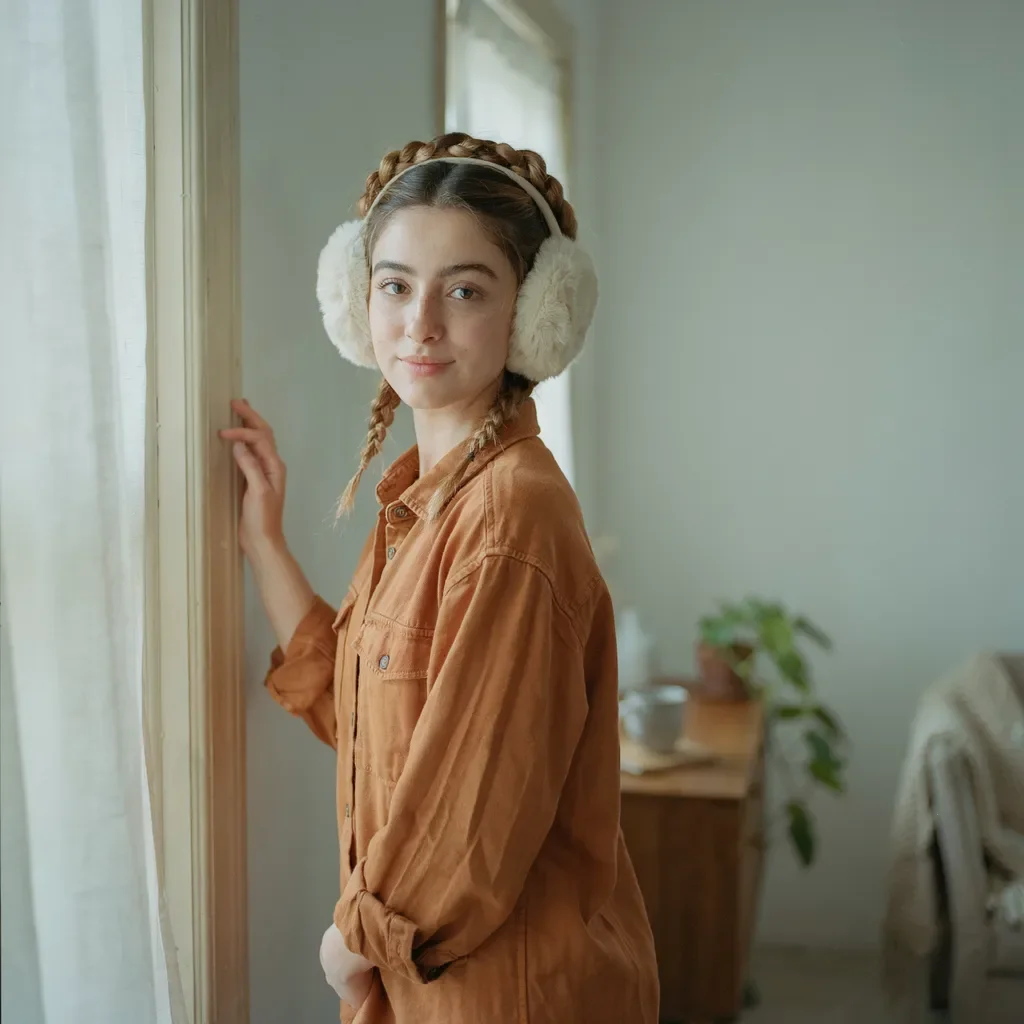 Milkmaid braids paired with faux fur ear muffs