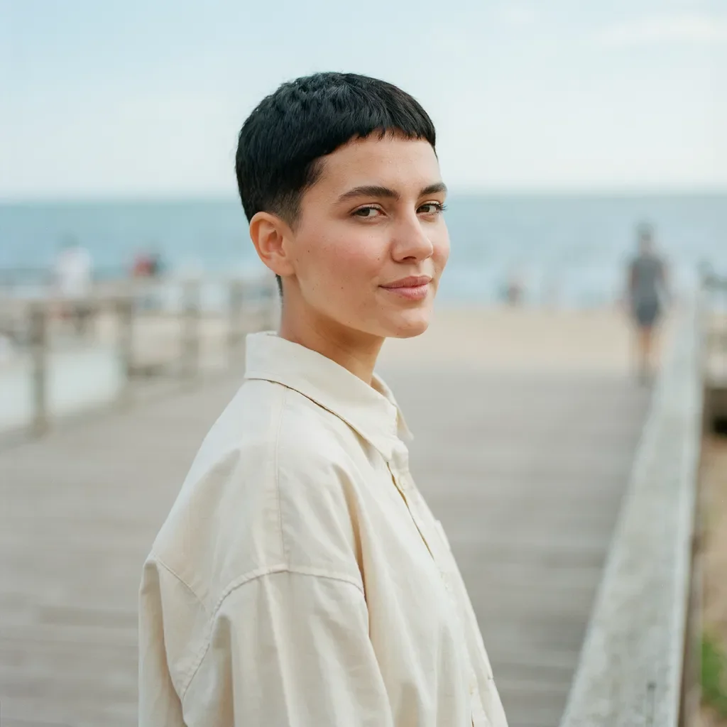 Pixie cut with clean taper and short top hairstyle