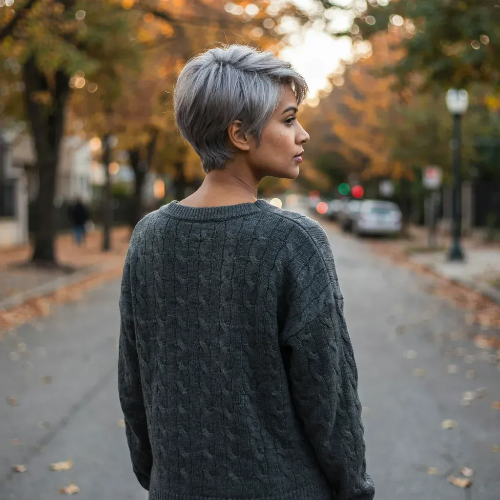Pixie cut with natural gray blending hairstyle