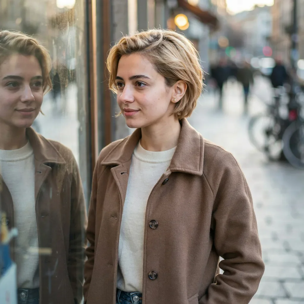 Pixie cut with soft waves and side tuck hairstyle