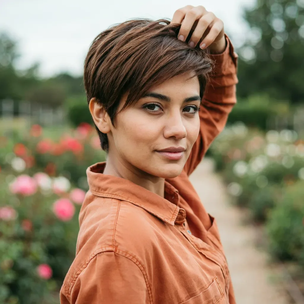 Pixie cut with tapered sides and angled top hairstyle