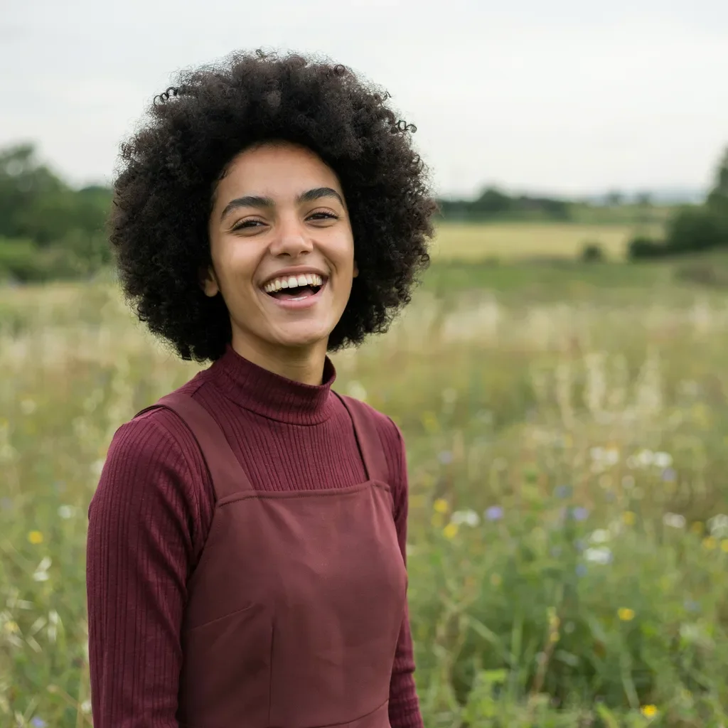 Rounded afro with naturally defined coils hairstyle