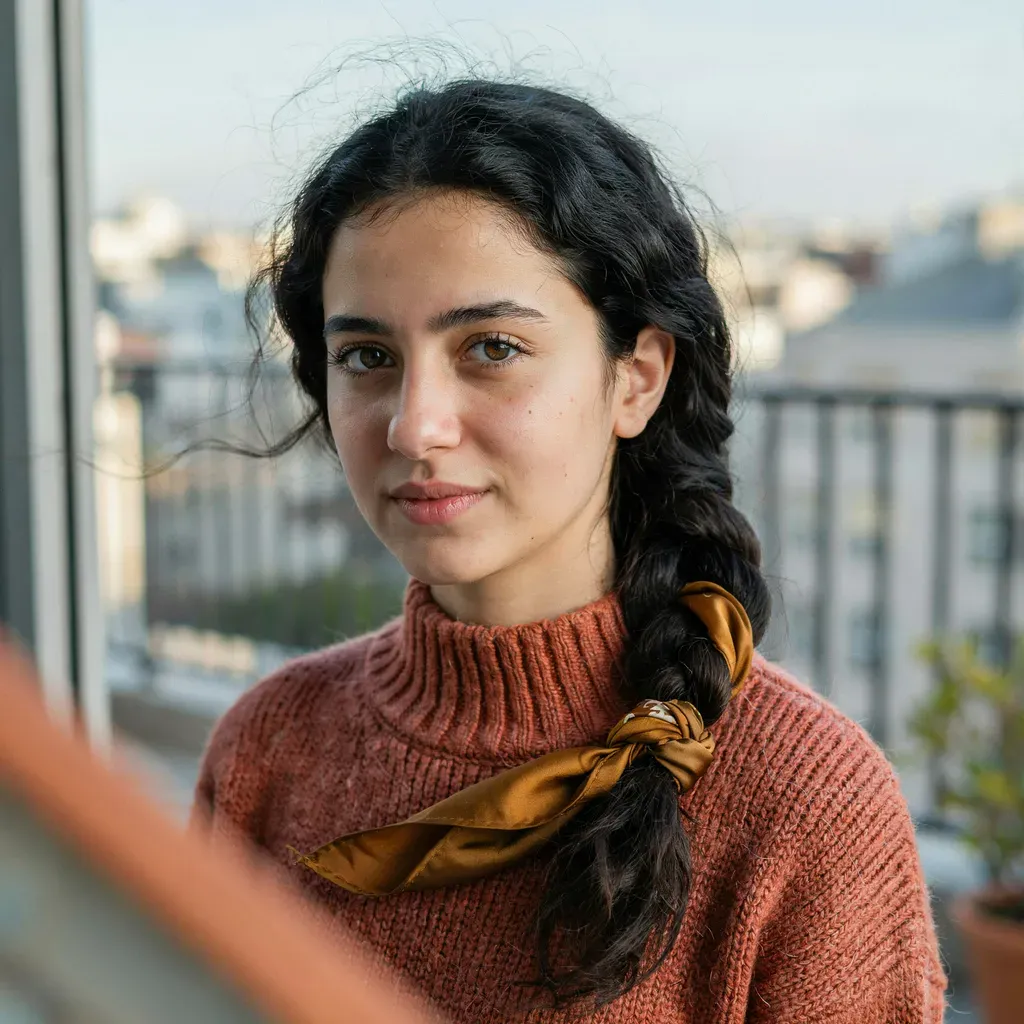 Scarf-braided ponytail styled for windy evenings