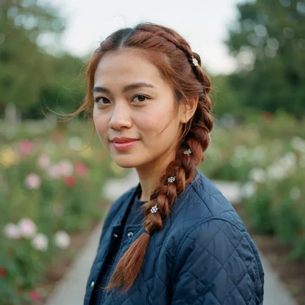 Side Dutch braid embellished with snowflake charms