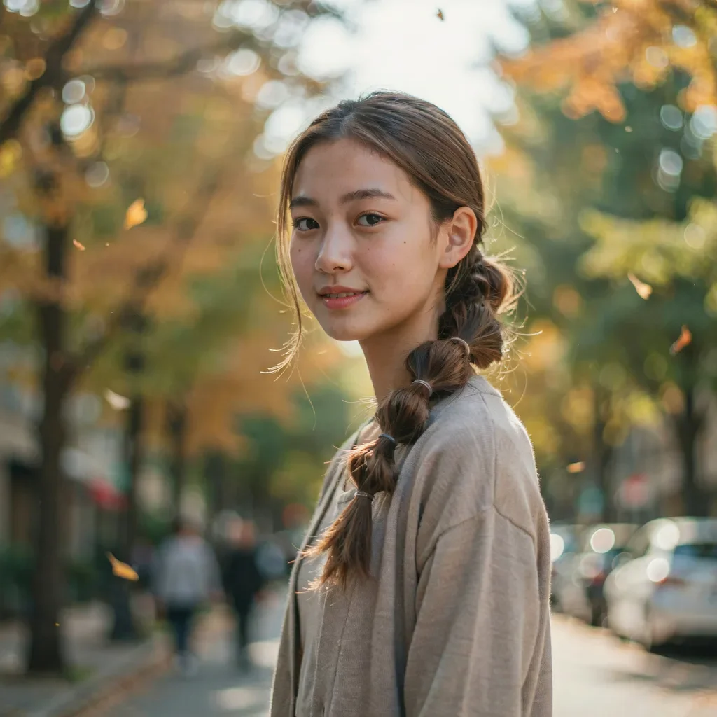 Side part low pigtails school hairstyle