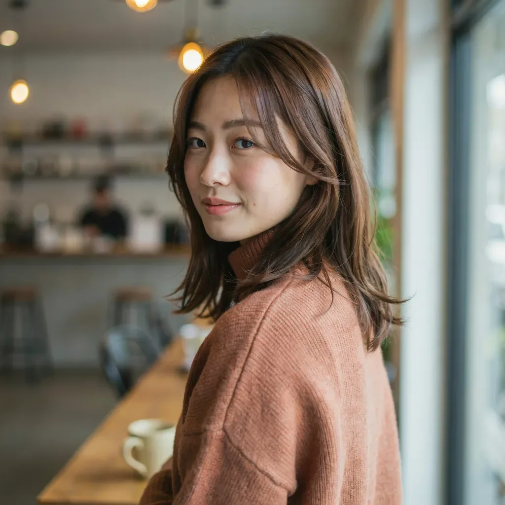 Side swept bang shoulder cut hairstyle