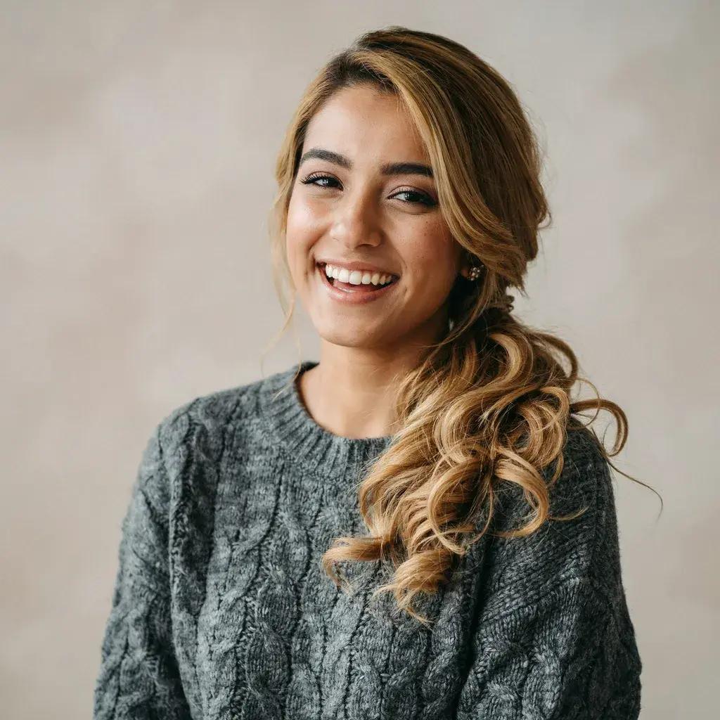 Side-swept ponytail with curls hairstyle