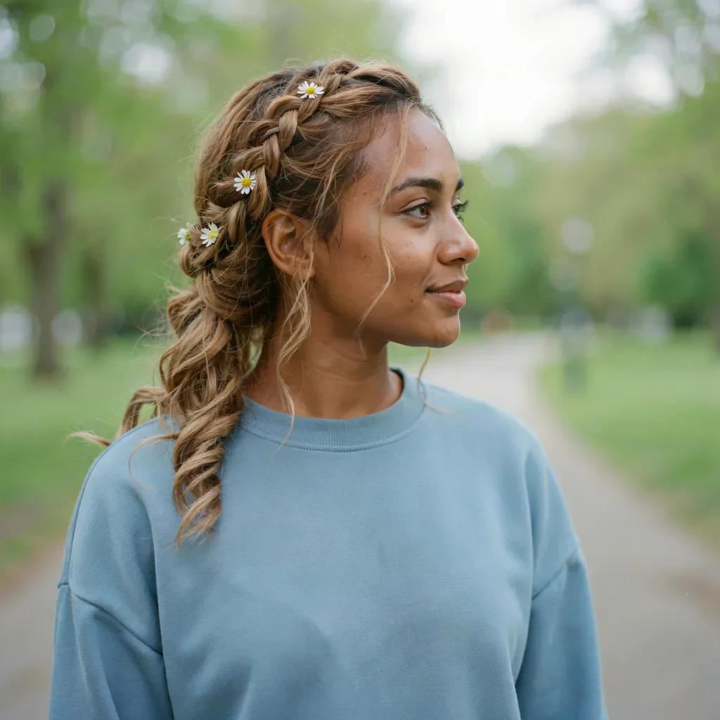 Side-swept roll and tuck for medium length hair