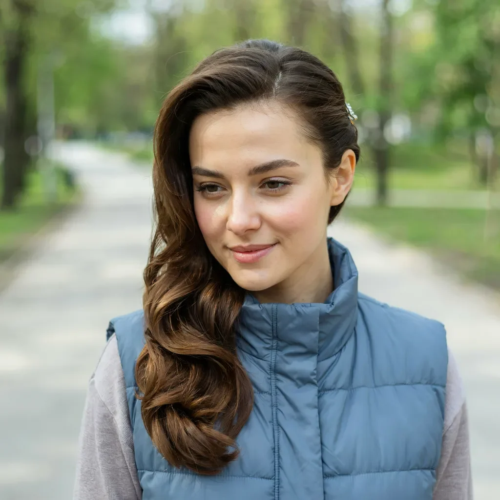 Side-swept wavy look with minimal pin