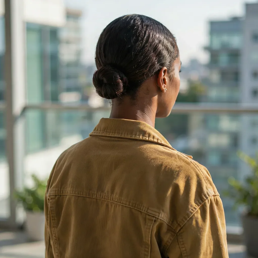 Sleek low bun with side part curly hairstyle