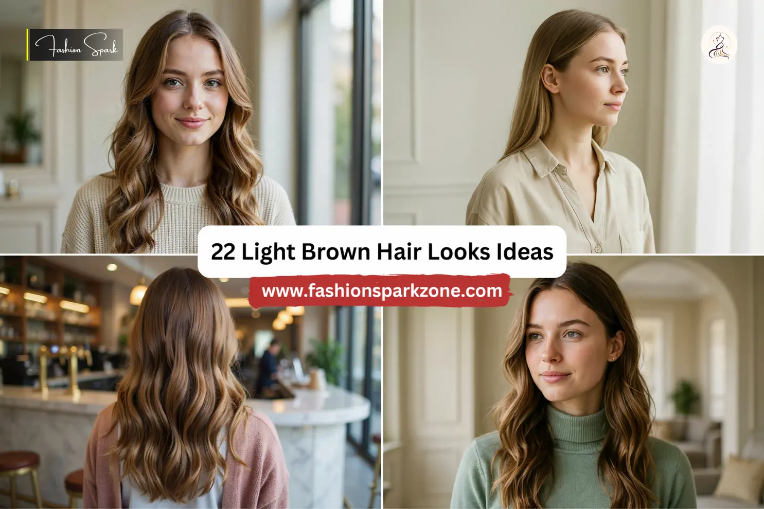 Sun kissed bronde balayage on light brown hair with soft loose waves and face framing highlights.