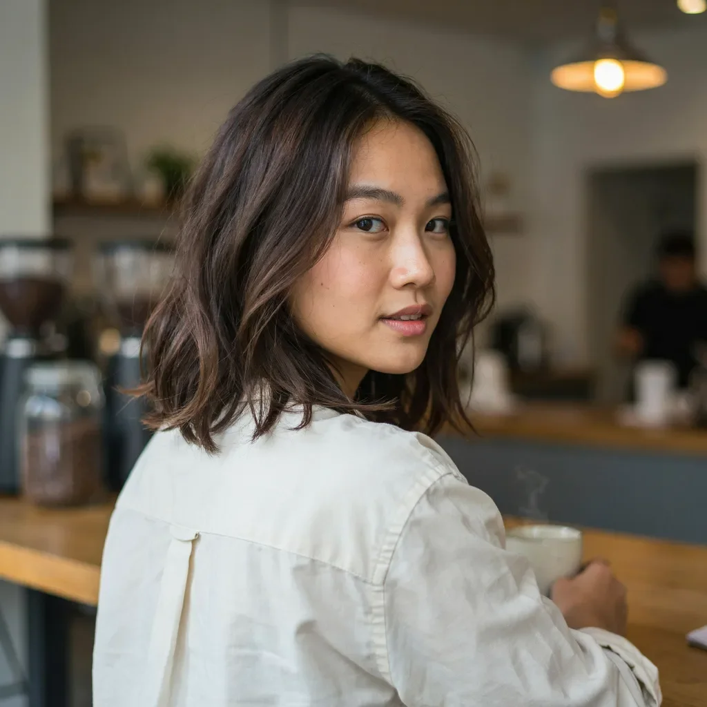 Textured lob with ash brown tips hairstyle